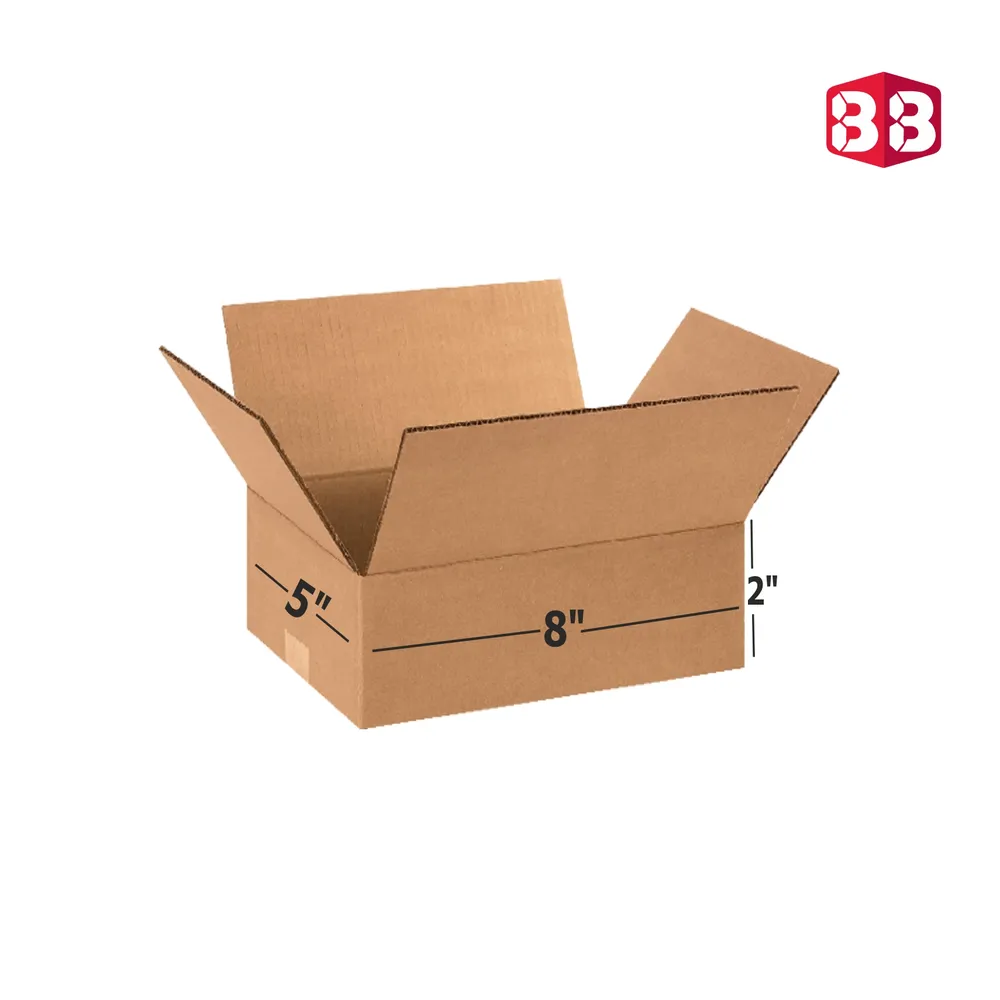 Box Brother 3 Ply Brown Corrugated Box Size 8x5x2 Inch | Slim Shipping Box for Small & Flat Product Packaging
