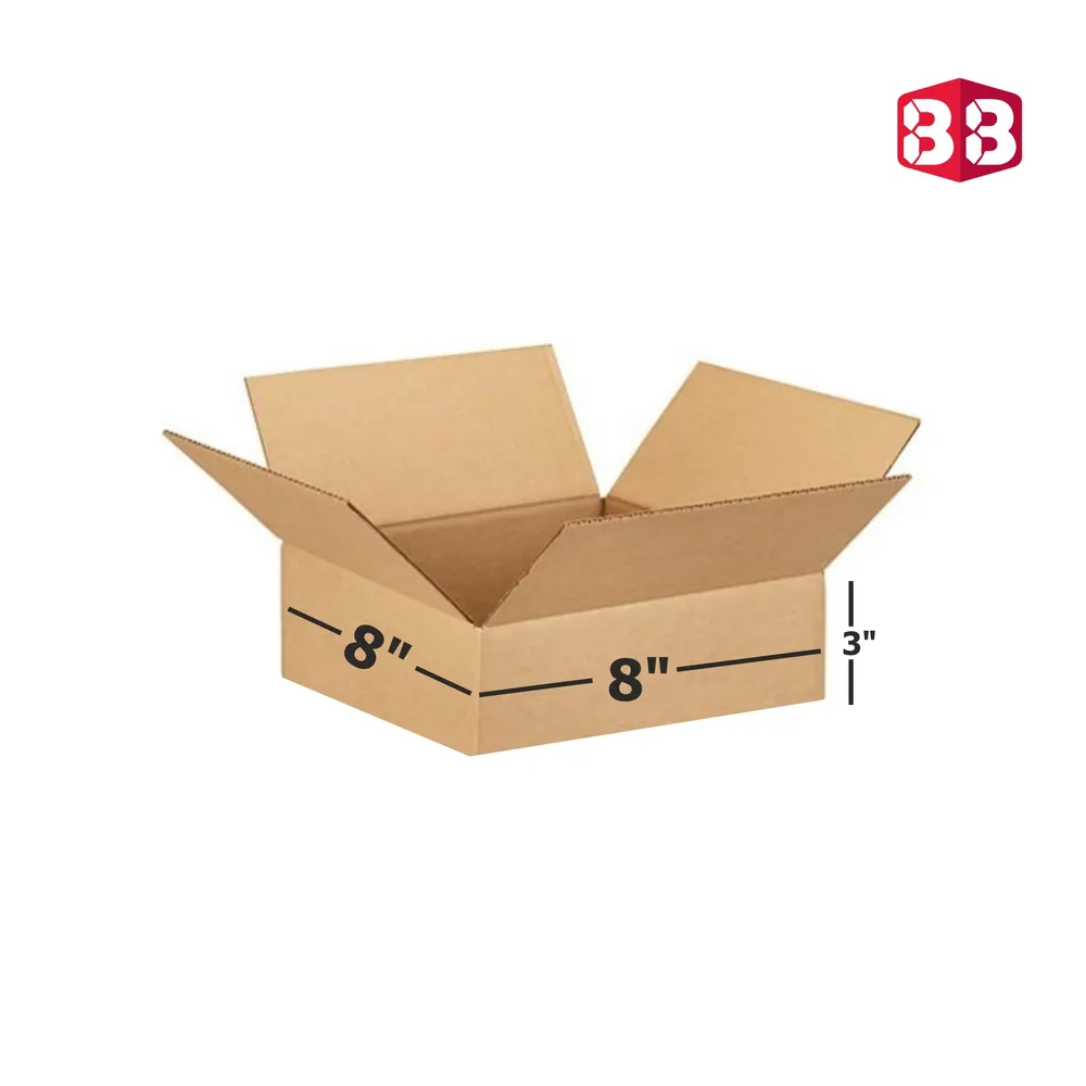 Box Brother 3 Ply Brown Corrugated Box Size 8x8x3 Inch | Flat & Sturdy Box for Courier, Packaging & Ecommerce Shipping